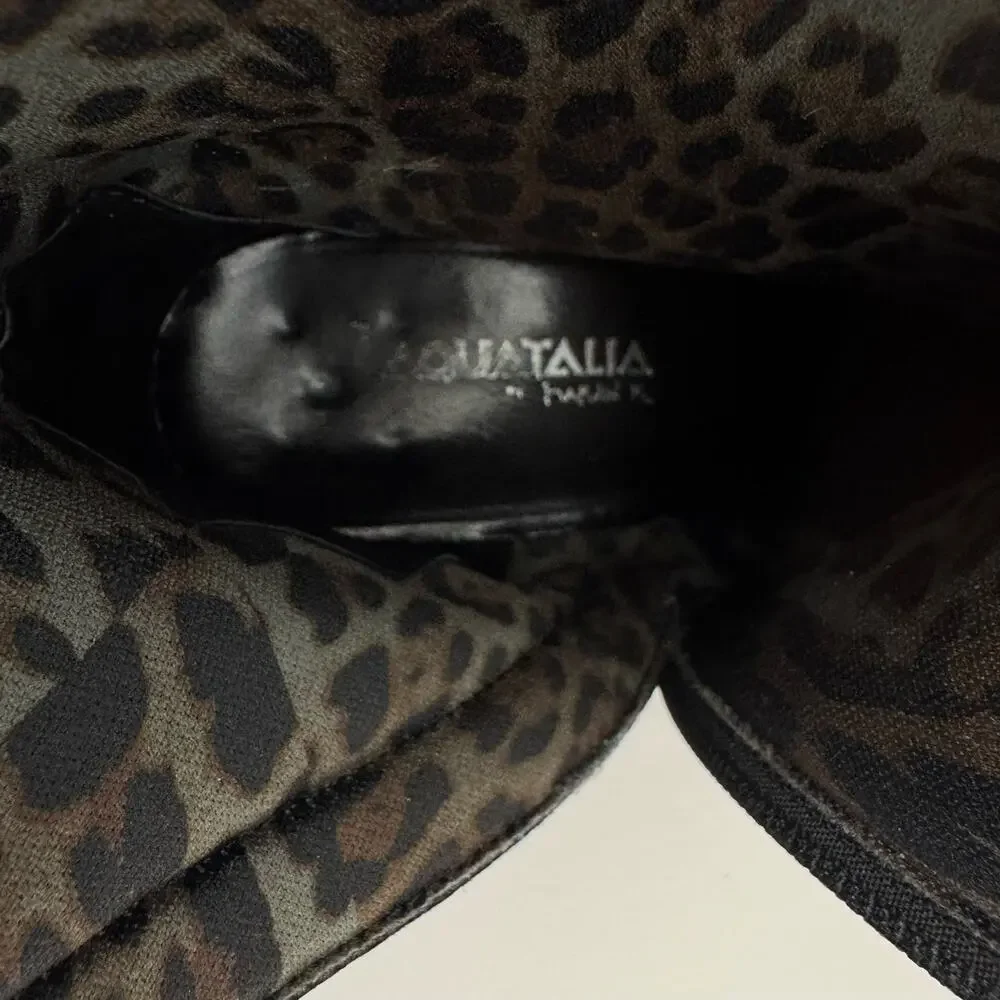 Aquatalia Weatherproof Tall Boots Black Suede Animal Print Block Heel Size 8.5